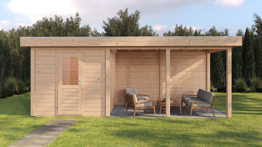 Lugarde Select Modern tuinhuis met overkapping Dordrecht 250x250cm + 400cm - Onbehandeld