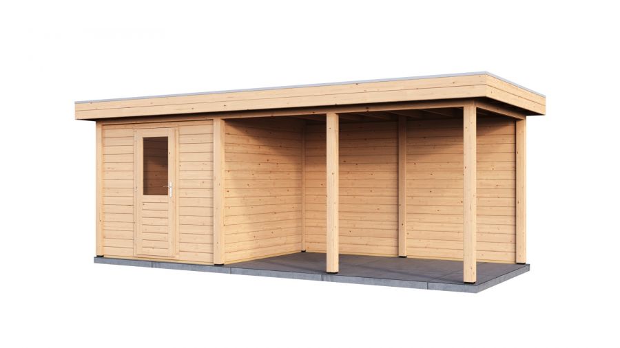 Lugarde Select Modern tuinhuis met overkapping Dordrecht 250x250cm + 400cm - Onbehandeld