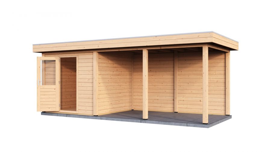 Lugarde Select Modern tuinhuis met overkapping Dordrecht 250x250cm + 400cm - Onbehandeld