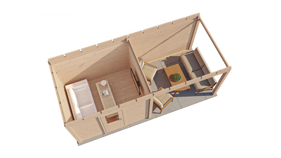 Lugarde Select Modern tuinhuis met overkapping Tilburg 300x250cm + 300cm - Onbehandeld