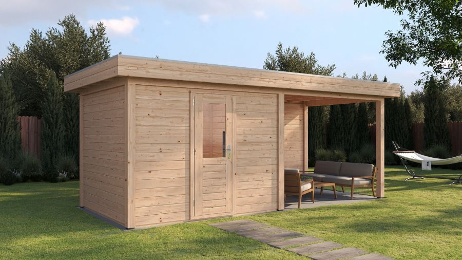 Lugarde Select Modern tuinhuis met overkapping Tilburg 300x250cm + 300cm - Onbehandeld
