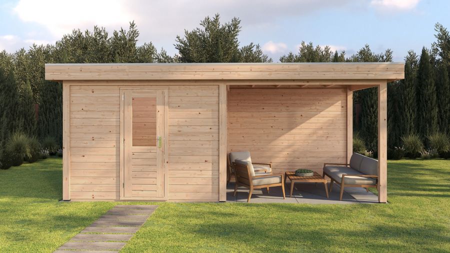 Lugarde Select Modern tuinhuis met overkapping Tilburg 300x250cm + 300cm - Onbehandeld