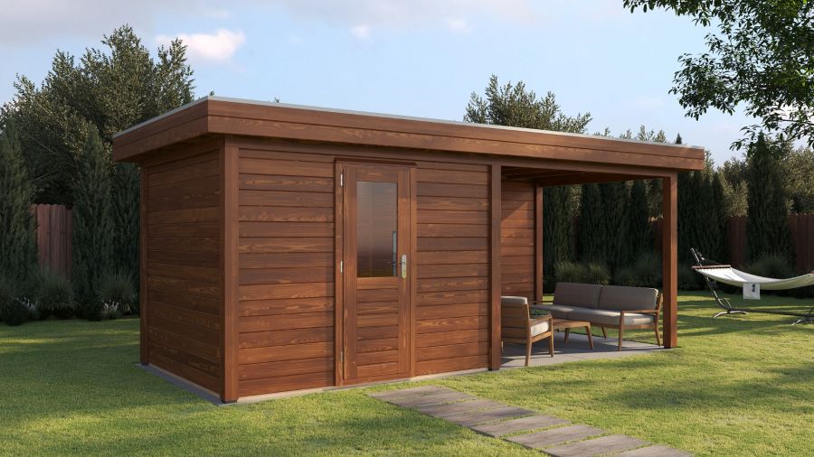 Lugarde Select Modern tuinhuis met overkapping Tilburg 300x250cm + 300cm - Bruine olie