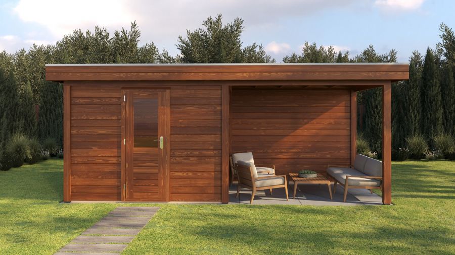 Lugarde Select Modern tuinhuis met overkapping Tilburg 300x250cm + 300cm - Bruine olie