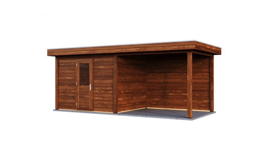 Lugarde Select Modern tuinhuis met overkapping Tilburg 300x250cm + 300cm - Bruine olie