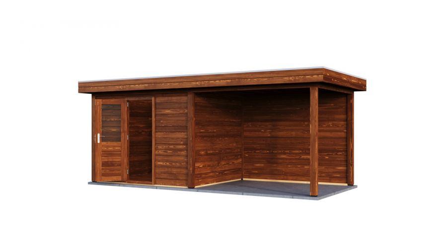 Lugarde Select Modern tuinhuis met overkapping Tilburg 300x250cm + 300cm - Bruine olie