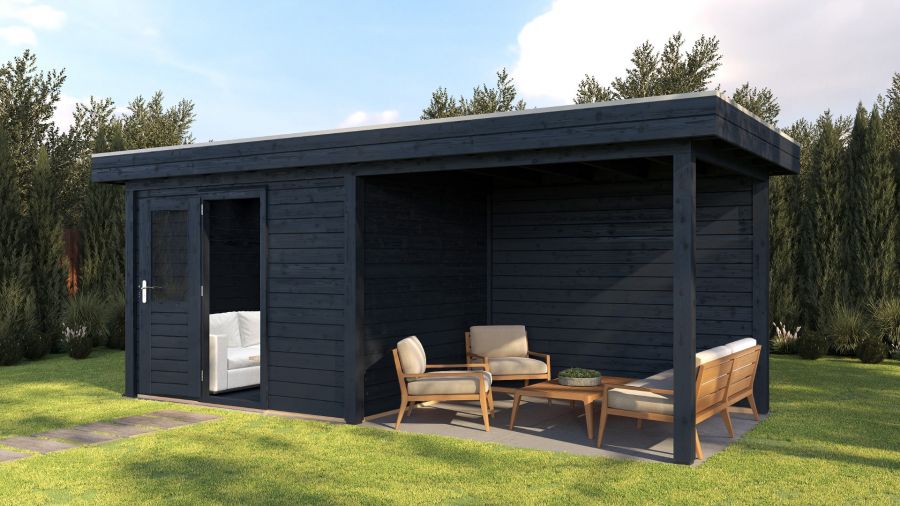 Lugarde Select Modern tuinhuis met overkapping Tilburg 300x250cm + 300cm - Zwarte olie