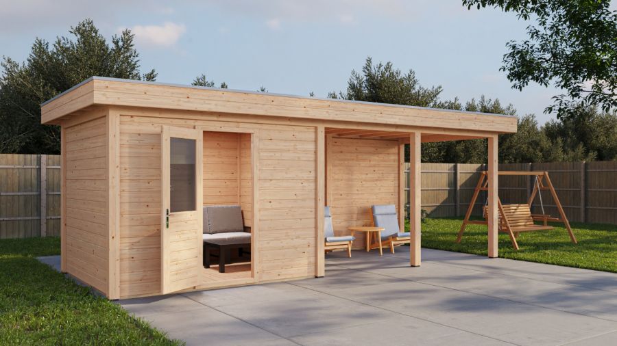 Lugarde Select Modern tuinhuis met overkapping Apeldoorn 300x250cm + 400cm - Onbehandeld