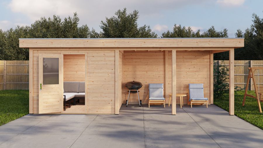 Lugarde Select Modern tuinhuis met overkapping Apeldoorn 300x250cm + 400cm - Onbehandeld