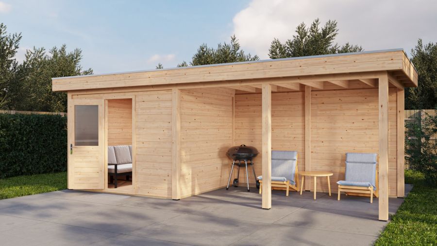 Lugarde Select Modern tuinhuis met overkapping Apeldoorn 300x250cm + 400cm - Onbehandeld