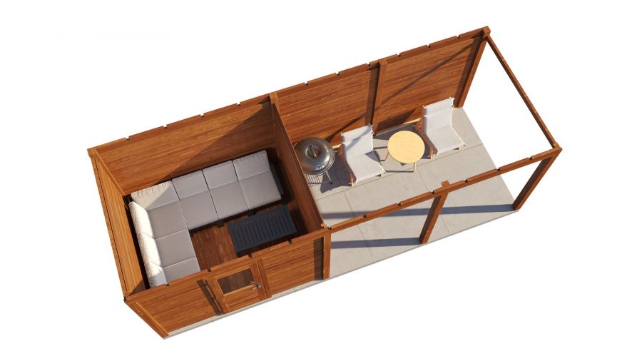Lugarde Select Modern tuinhuis met overkapping Apeldoorn 300x250cm + 400cm - Bruine olie