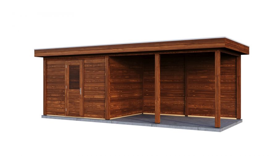 Lugarde Select Modern tuinhuis met overkapping Apeldoorn 300x250cm + 400cm - Bruine olie