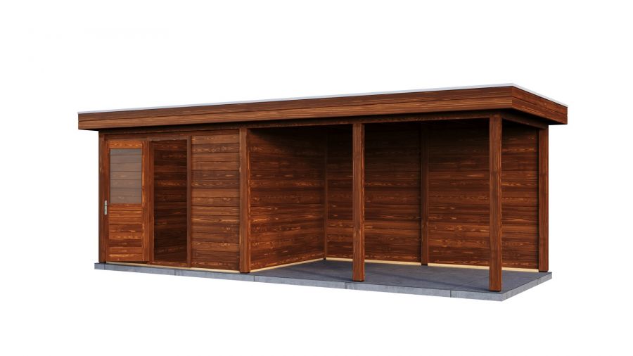 Lugarde Select Modern tuinhuis met overkapping Apeldoorn 300x250cm + 400cm - Bruine olie