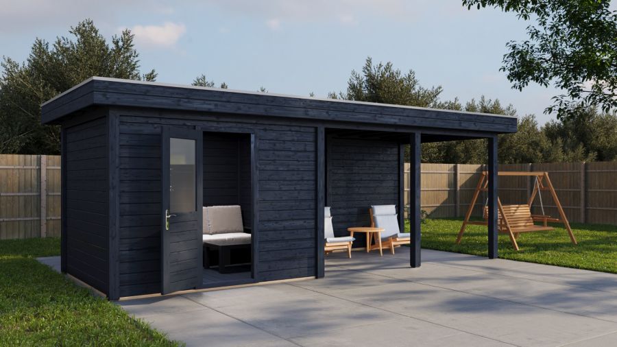 Lugarde Select Modern tuinhuis met overkapping Apeldoorn 300x250cm + 400cm - Zwarte olie