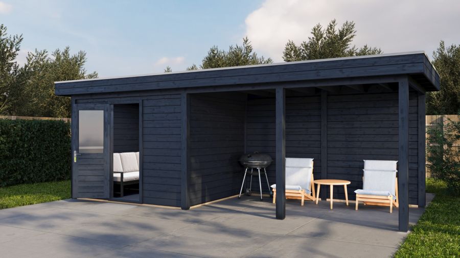 Lugarde Select Modern tuinhuis met overkapping Apeldoorn 300x250cm + 400cm - Zwarte olie