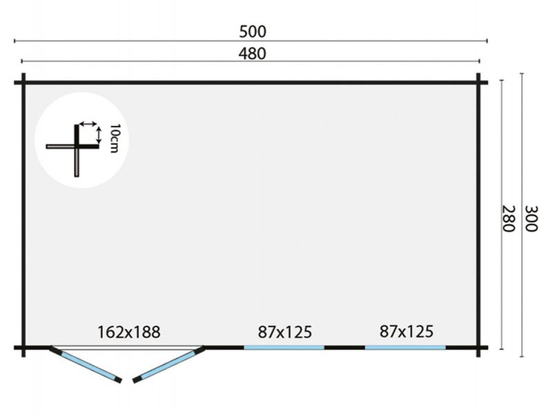 Blokhut Aiste geïmpregneerd 500x300 cm - plattegrond