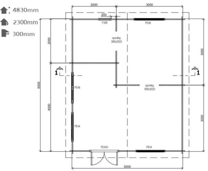 Lugarde Blokhut B55 500x600 cm - 44 mm - plattegrond