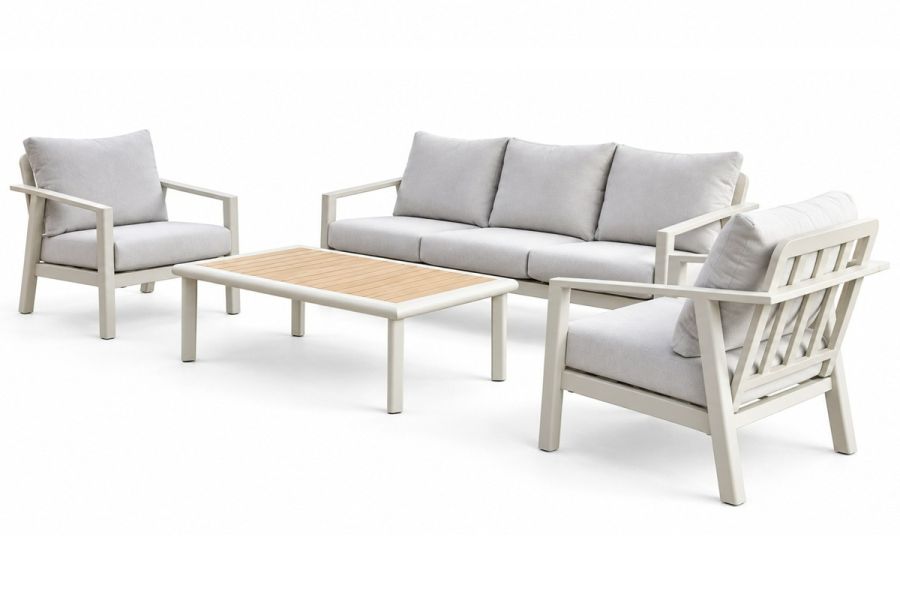 Loungeset met aluminium wit frame en witte kussens