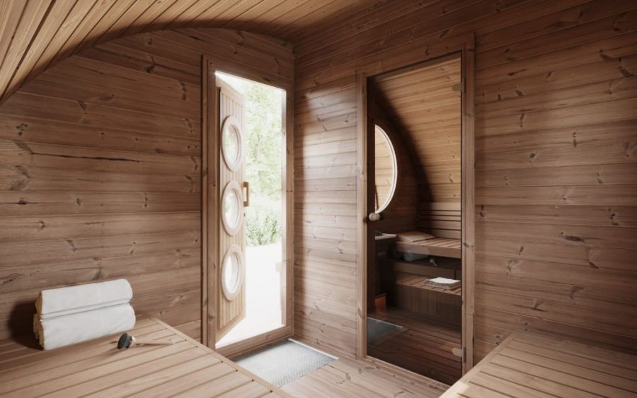 Interflex Barrelsauna Oval 300 410x243 cm 42 mm vuren blank