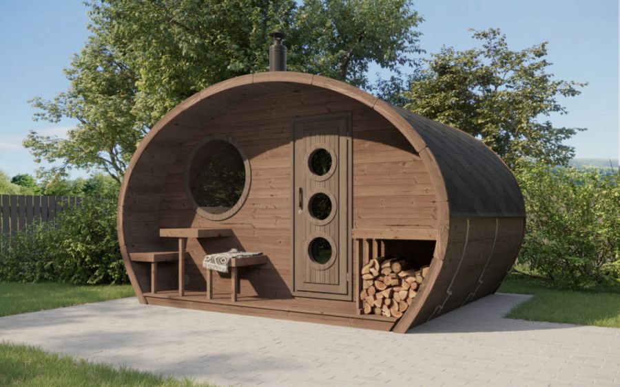 Interflex Barrelsauna Oval 300 410x243 cm 42 mm vuren blank