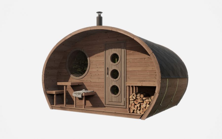 Interflex Barrelsauna Oval 300 410x243 cm 42 mm vuren blank