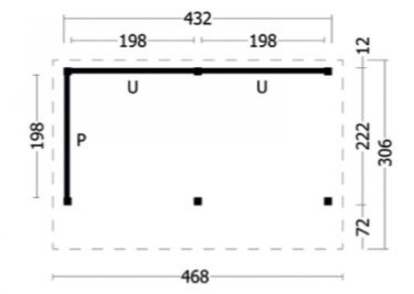 Lariks/Douglas Kapschuur Bergen L type 2 468x306 cm plattegrond