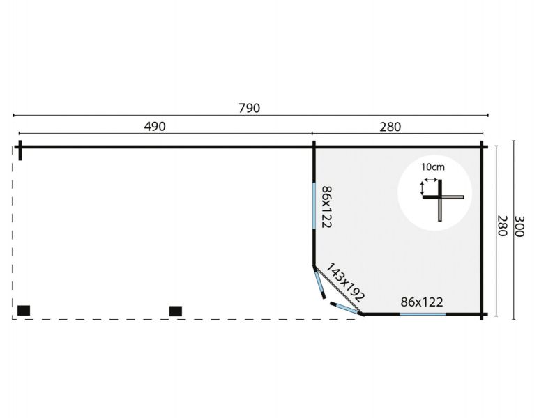 Blokhut Bertil 300x300 cm + luifel 500 cm - Grijs geïmpregneerd