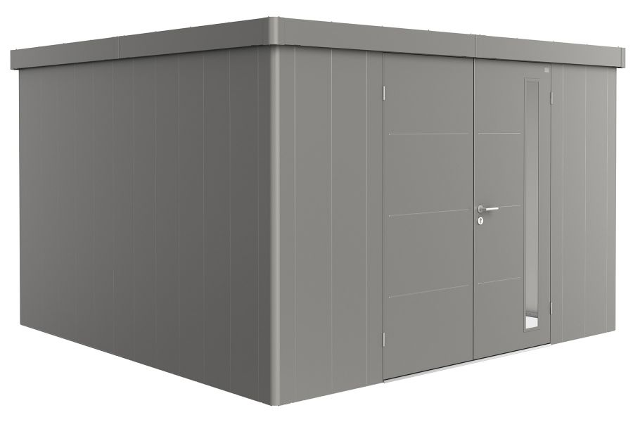 Biohort Metalen tuinhuis Neo - Dubbele deur - Kwartsgrijs - 4D (348x348 cm)