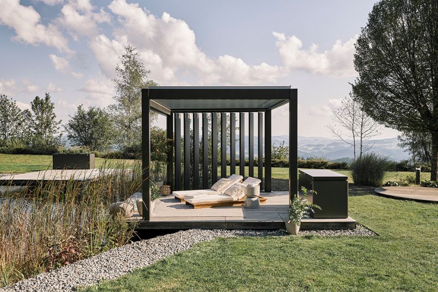 Pergola - Donkergrijs - Zilver Metallic Lamellen - 400x350 cm