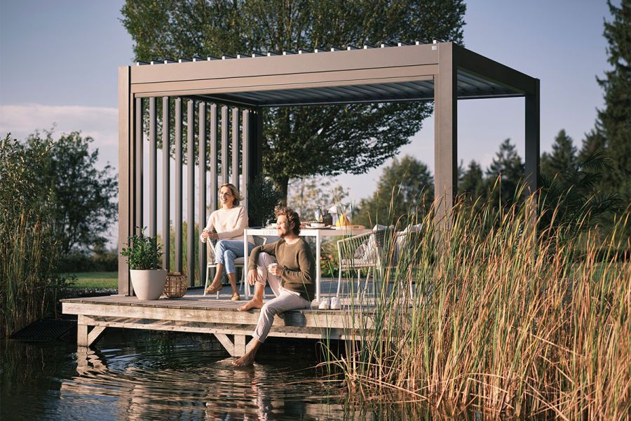 Biohort aluminium Pergola donkergrijs 450x300 cm zilver metallic lamellendak