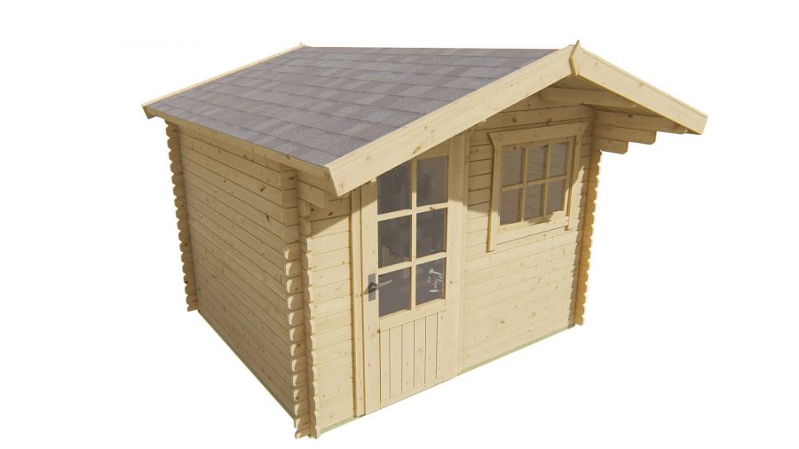 Tuindeco Bjorn Blokhut 300x260 cm + luifel 80 cm 28 mm red class wood honing geïmpregneerd