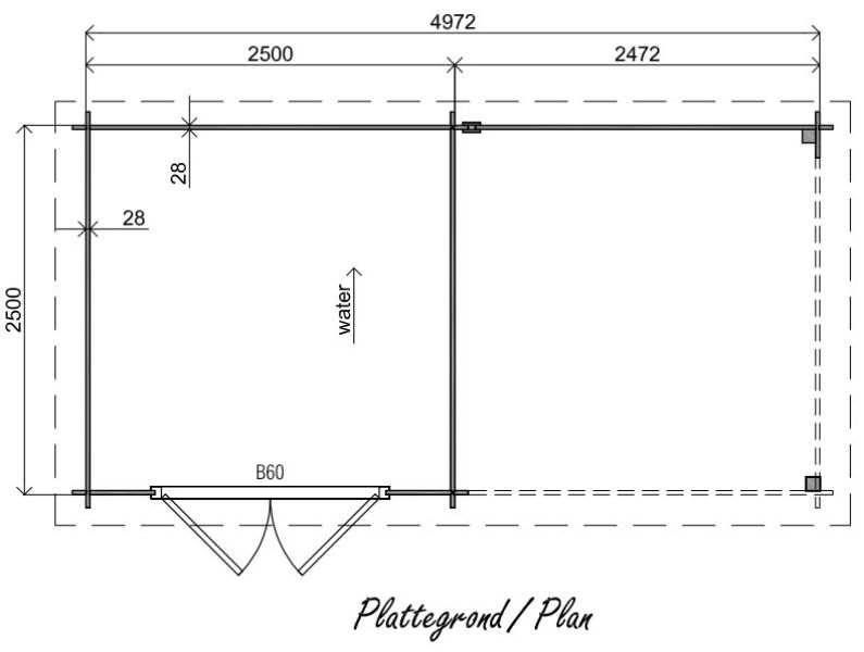 Classicline Blokhut Limburg 250x250 cm + overkapping 250 cm vuren blank