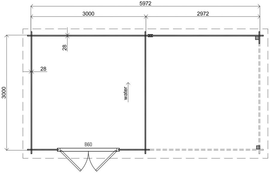 Classicline Blokhut Overijssel vuren groen geïmpregneerd 300x300 + overkapping 300 cm