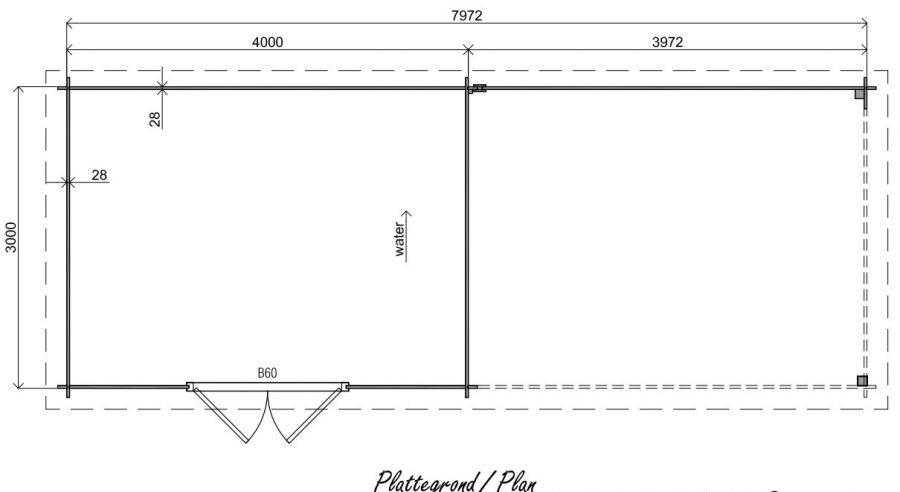 Classicline Blokhut Friesland vuren groen geïmpregneerd 400x300 cm + overkapping 400 cm