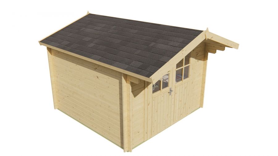 Tuindeco Albacete Blokhut 300x300 cm + luifel 70 cm 34 mm vuren red class wood geïmpregneerd