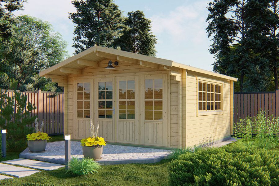 Blokhut Blackpool 440x340 cm + luifel 90 cm - Red class wood geïmpregneerd