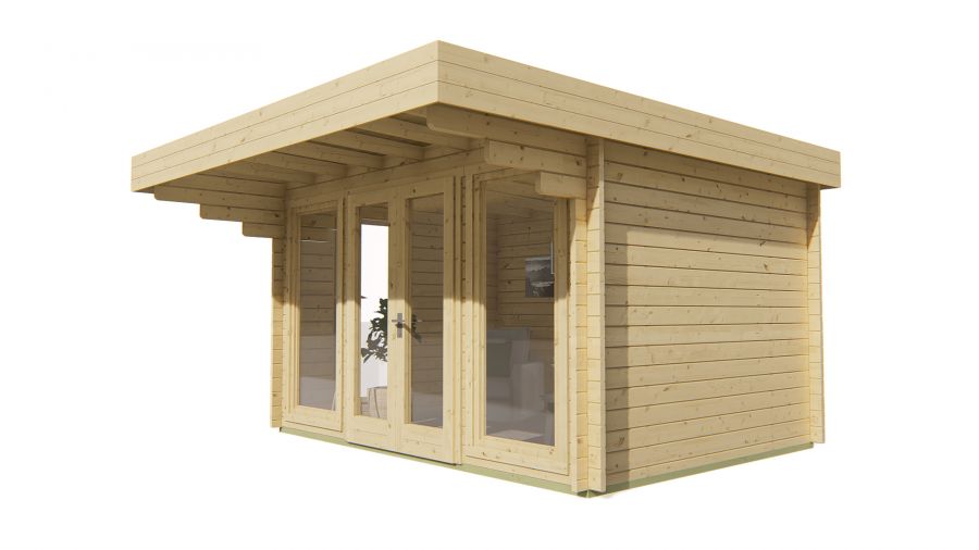 Blokhut James 400x280 cm + 120 cm luifel - grijs geïmpregneerd