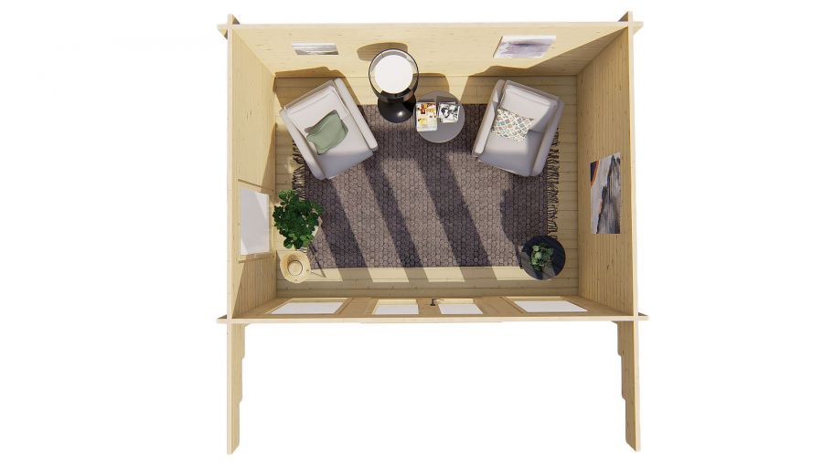 Blokhut James 400x280 cm + 120 cm luifel - grijs geïmpregneerd