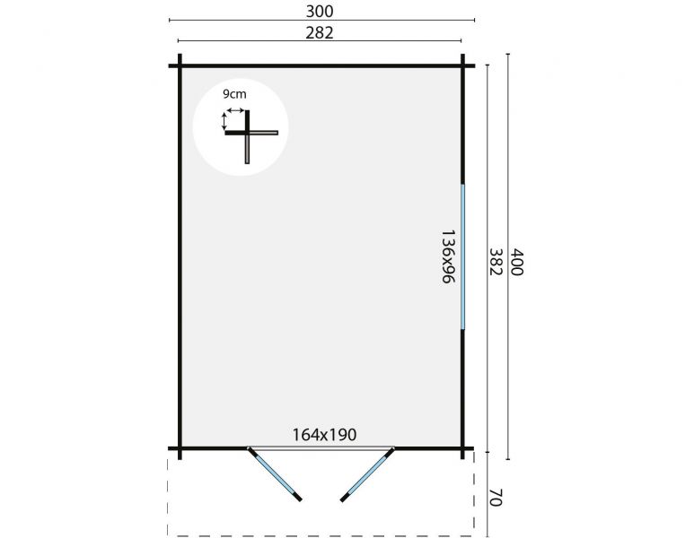 Blokhut Pamplona 300x400 cm - red class wood geïmpregneerd
