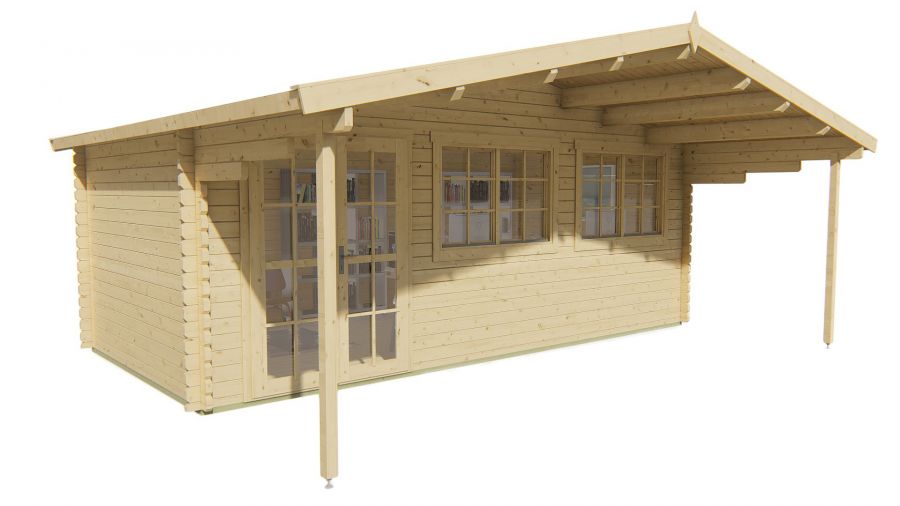 Blokhut Piet 595x300 cm + luifel 200 cm - grijs geïmpregneerd