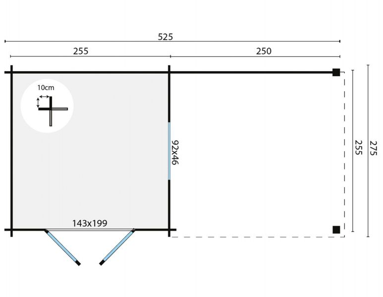 Blokhut Brenda 275x275 cm + luifel 250 cm