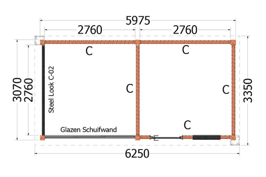 Plattegrond buitenverblijf Verona 625x335 cm model rechts