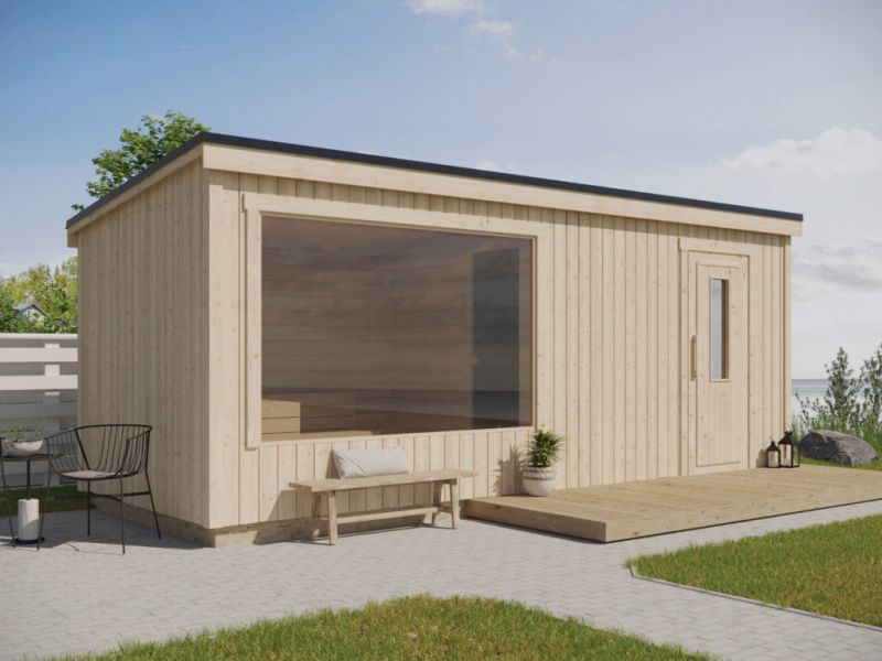 Interflex Carel XL Buitensauna 600x225 cm 18 mm vuren blank