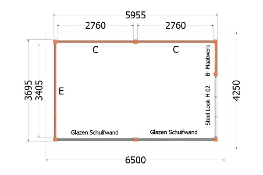 Plattegrond buitenverblijf Florence 650x425 cm