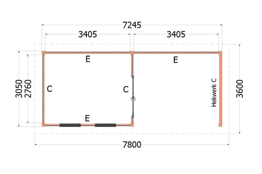 Plattegrond buitenverblijf Florence 780x360 cm
