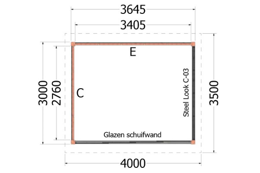 Buitenverblijf zadeldak Betula plattegrond