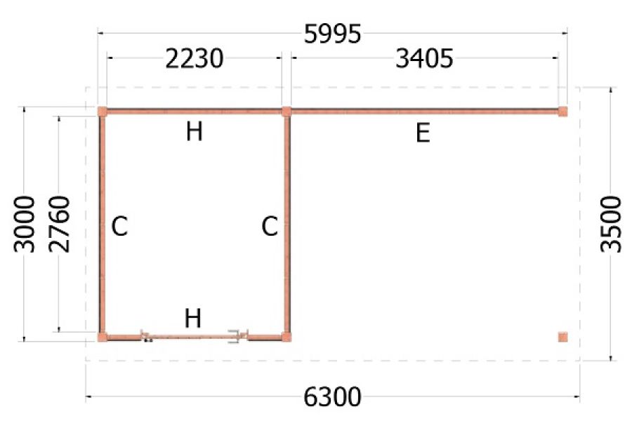 Buitenverblijf zadeldak Betula plattegrond