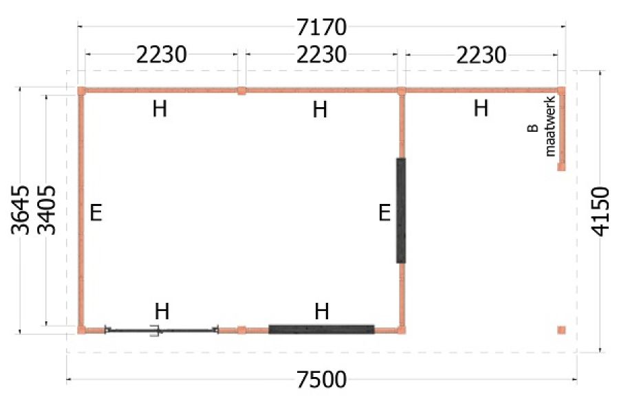 Buitenverblijf zadeldak Betula plattegrond