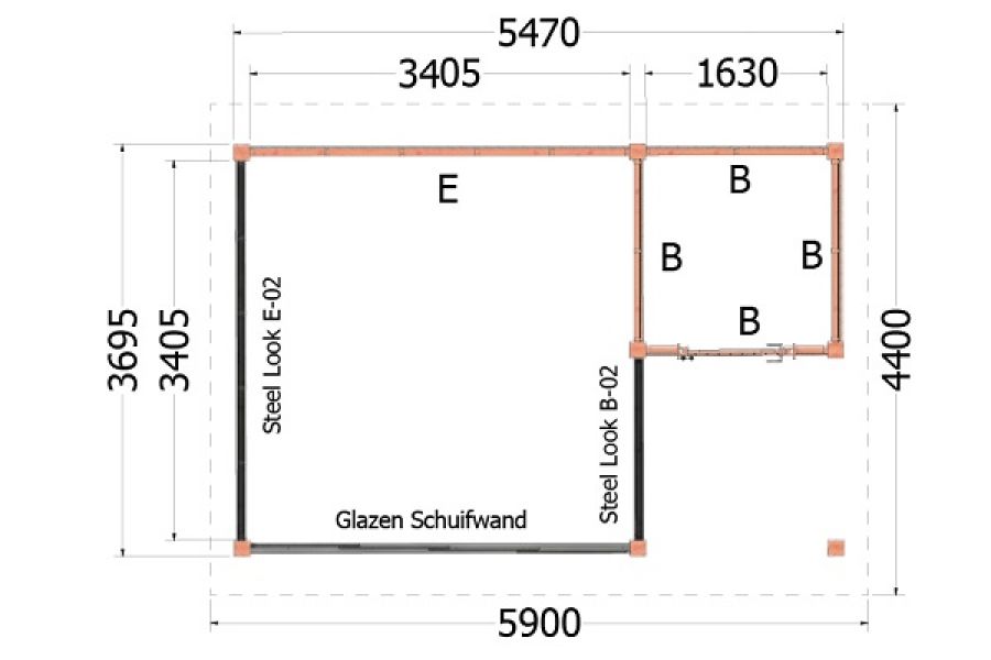 Buitenverblijf Zadeldak XL plattegrond