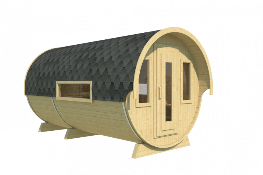 Camping barrel 4.46 Royal Deluxe - 222x423 cm - inclusief dakshingles - thermisch gemodificeerd hout